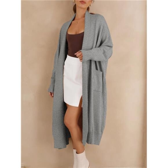 Womens Long Cardigan Sweaters with Pockets Grey - Picture 5 of 5